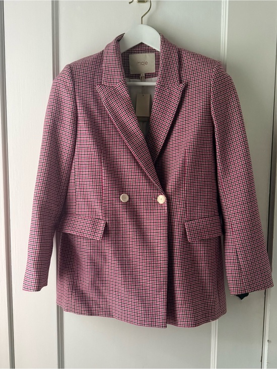 Maje Jackets & Blazers - Maje Pink Houndstooth Double-Breasted Blazer